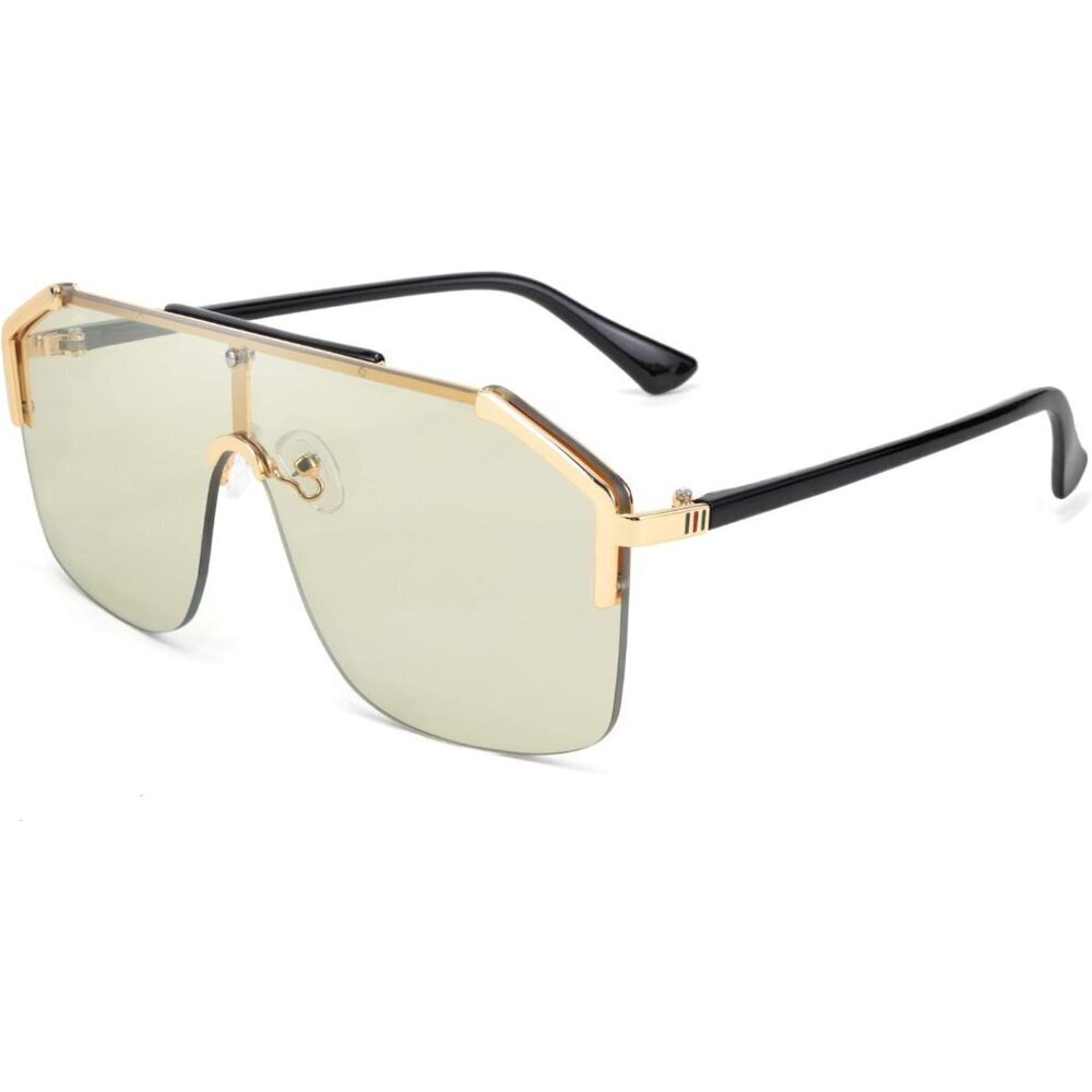Women’s Shield Sunglasses with Gold Frame and Light Green Lenses